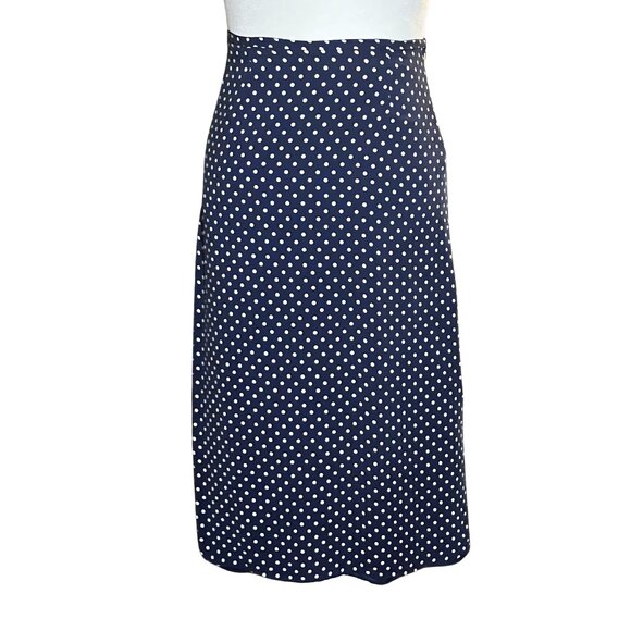Vintage 90s Y2K 100% Silk Navy Polka Dot Maxi Skirt. M/L. Twee Office Preppy - Picture 1 of 9